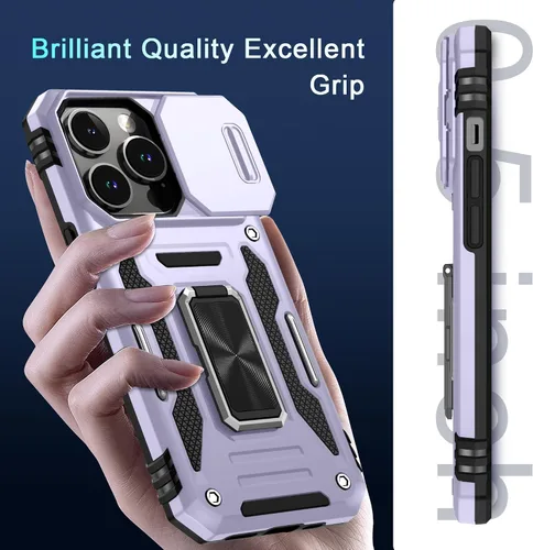 Miniatura 88 de DEERLAMN Funda para iPhone Xs Max con funda deslizante para cámara + protector de pantalla, soporte giratorio de anillo de grado militar a prueba