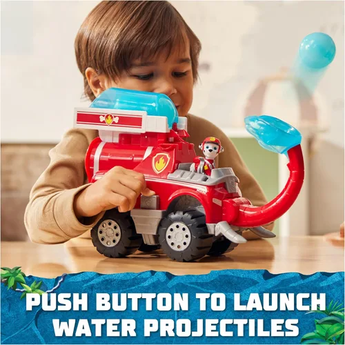 Miniatura 4 de Paw Patrol Jungle Pups, Camión de bomberos de elefante Marshall con lanzador de proyectiles, camión de juguete con figura de acción, juguetes