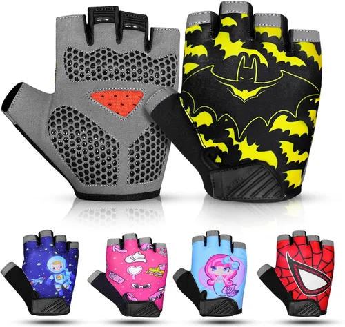 Guantes de ciclismo de medio dedo para niños, antideslizantes, acolchados, antideslizantes, sin dedos, para niños y niñas, ideales para BMX, MTB,