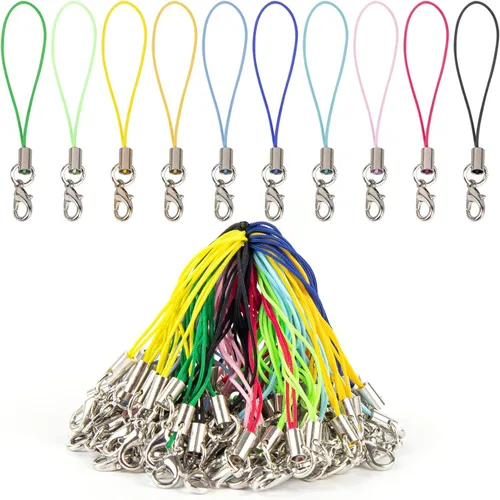 Miniatura 7 de Framendino, Paquete de 200 cordones negros con cierre de langosta para llavero de teléfono celular, bricolaje