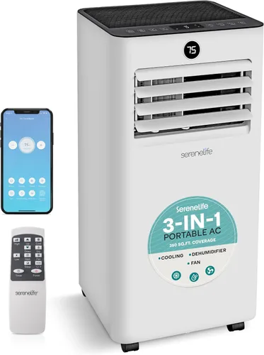 Miniatura 8 de SereneLife Aire acondicionado portátil de 8000 BTU, pequeña unidad de CA con deshumidificador y ventilador, mini unidad de CA con cobertura de 350