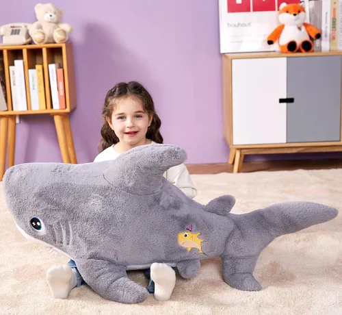 Miniatura 3 de IKASA Juguete de peluche de tiburón gigante, 39 pulgadas, juguetes suaves grandes y bonitos, enorme tamaño grande, esponjoso, de gran