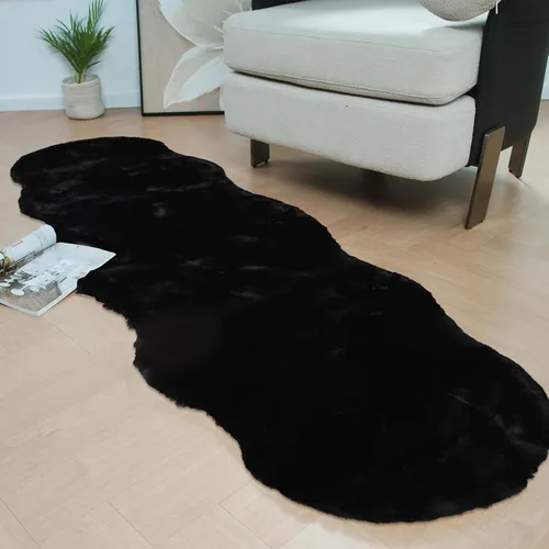 Miniatura 40 de Latepis Alfombra Pequeña Negra Esponjosa 2x3 pies Manta de Piel Sintética de Conejo Alfombra Suave Lavable Alfombras Peludas Shag para Dormitorio