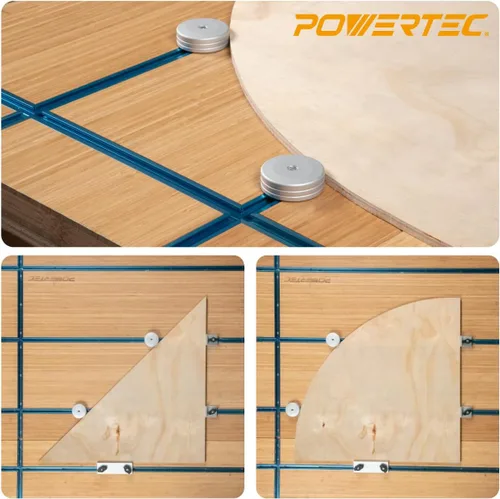 Miniatura 5 de POWERTEC 71669 Tope de pista en T redonda para piezas de trabajo circulares y en ángulo, bloque de parada de pista en T para carpintería, lijado