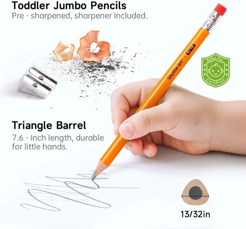 Miniatura 4 de Shuttle Art Lápices jumbo – Paquete de 18 lápices triangulares preafilados #2 HB con borradores y sacapuntas superiores, para niños de 4 a 8 años