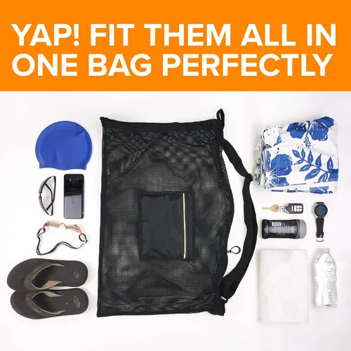 Miniatura 5 de Fitdom Bolsa grande de malla con cordón para nadar. Lo mejor para natación, gimnasio y playa