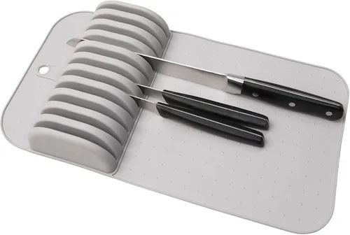madesmart Tapete grande para cuchillos, organizador de cuchillos de agarre suave para 11 cuchillos, inserto de cajón antideslizante que protege las