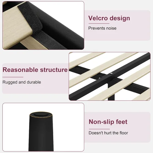Miniatura 6 de Marco de cama tamaño Queen con cabecero – Marco de cama de plataforma resistente tapizado con canales verticales acolchados elegante con listones