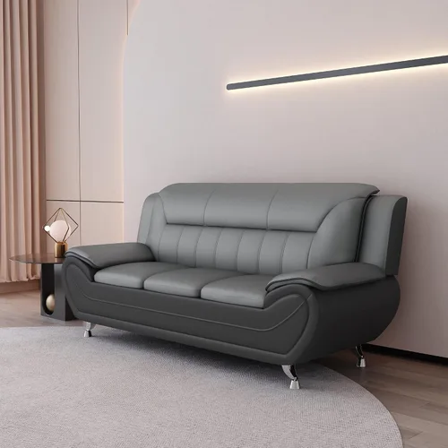 Miniatura 5 de Container Furniture Direct Sofá y sofá biplaza de piel sintética de estilo moderno con reposabrazos extra cómodos, ideal para sala de estar