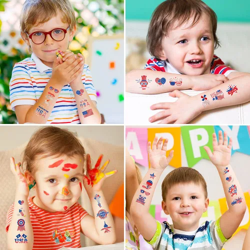Miniatura 3 de Decoraciones del 4 de julio, tatuajes temporales, 8 hojas impermeables para el Día de la Independencia, tatuajes falsos adhesivos patrióticos