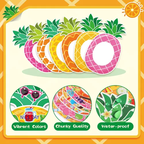 Miniatura 3 de Kigley Paquete de 24 marcos de fotos hawaianos para manualidades a granel de piña, verano, Luau, marcos de fotos DIY con calcomanías, kit