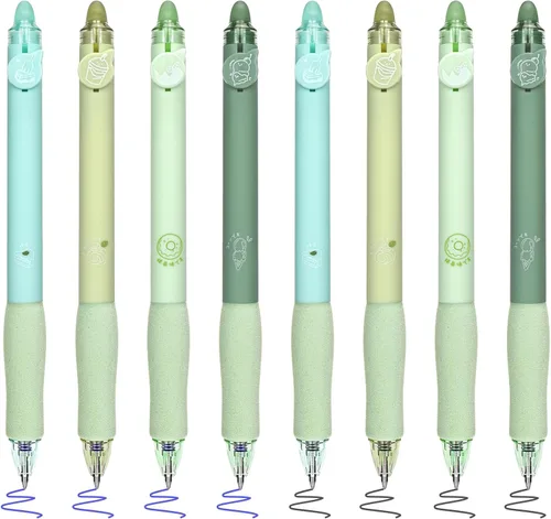 Miniatura 10 de BAYTORY 8 piezas de lindos bolígrafos de gel retráctiles y borrables, bolígrafo de tinta azul y negra con borrador transparente, escritura suave