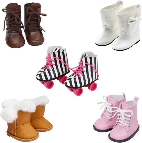Miniatura 2 de 5 pares de zapatos + 2 pares de calcetines para zapatos y botas para muñeca 18 inch Zapatos American muñecas accesorios 100% Get Panda o Patines