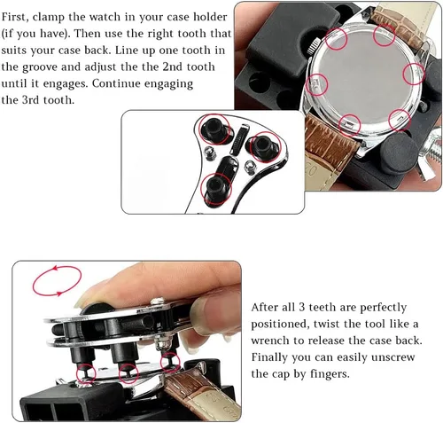 Miniatura 3 de Kit de reparación profesional de relojes, abridor de caja trasera de reloj ajustable con juegos de destornilladores de precisión 5 en 1, llave de 3