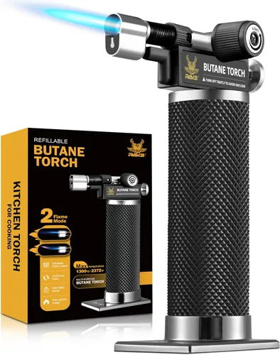 RAVS Encendedor de butano, antorcha de cocina con modo de llama dual, pistola de soplete de cocina recargable, soplete de crema brulee, soplete para