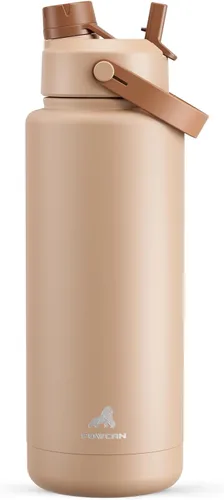 Miniatura 29 de POWCAN - Botella de agua térmica 2 en 1, sorbete y tapa con boquilla, antifugas, acero inoxidable sin BPA, apta portavasos automóvil, bebida fría 24