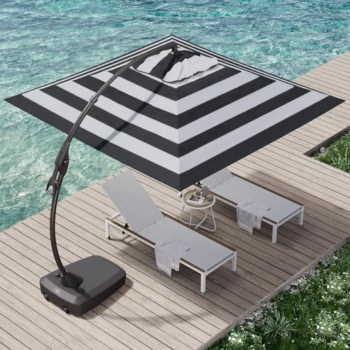 Miniatura 25 de Grand Patio 9x12 pies Sombrilla voladiza con base y funda para exterior, sombrilla rectangular de aluminio para terraza y jardín (Champán, 9x12 pies)
