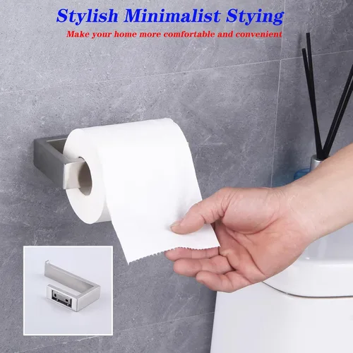 Miniatura 7 de GERZWY Juego de accesorios de baño de 2 piezas de acero inoxidable contemporáneo montado en la pared - Soporte para papel higiénico con anillos