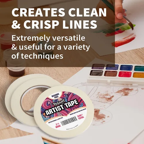 Miniatura 6 de Paquete de 3 cintas blancas para artistas, cinta adhesiva para dibujar, acuarela, pintura, lienzo, enmarcado, sin ácidos, 0.2 pulgadas de ancho