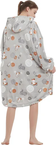 Miniatura 6 de ABENCA Manta con capucha para adultos, sudadera de gran tamaño de franela ligera, cálida y acogedora, talla única. Animal