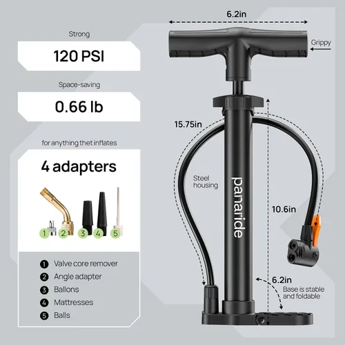 Miniatura 8 de Bomba de bicicleta de suelo, inflador avanzado de neumáticos de bicicleta, bomba de aire manual para bicicleta con válvulas Presta y Schrader