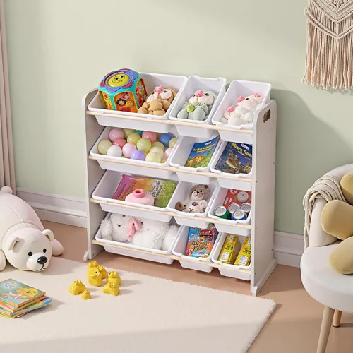 Miniatura 9 de VECELO Organizador de almacenamiento de juguetes para niños pequeños, 12 compartimientos, estante de madera para sala de juegos para niños, libros