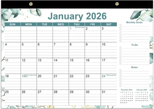 Calendario de escritorio 2026, calendarios de 12 meses de enero de 2026 a diciembre de 2026, calendario de escritorio 2026 con papel grueso, 17 x 12