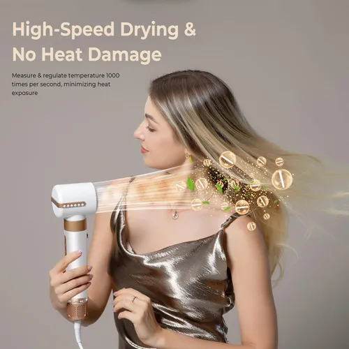 Miniatura 5 de Cepillo secador de pelo 7 en uno, potente cepillo secador de pelo con rizador de aire para cabello, cepillo secador de pelo con difusor, cepillo
