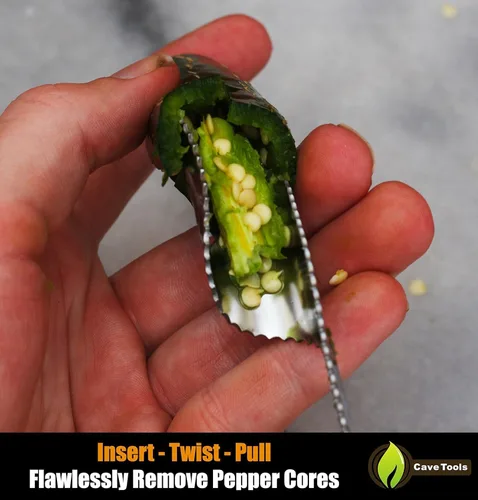 Miniatura 3 de Cave Tools descarozador de jalapeños de acero inoxidable. Se puede utilizar para pelar o cortar plátanos o chilis para asar en parrilla, ahumadora u