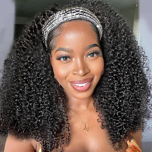 Miniatura 26 de Aiterina Peluca con Diadema de Cabello Humano Ombre con Mechas Rizado Peluca de Cabello Humano Pelugas con Diadema para Mujeres Negras Sin Encaje