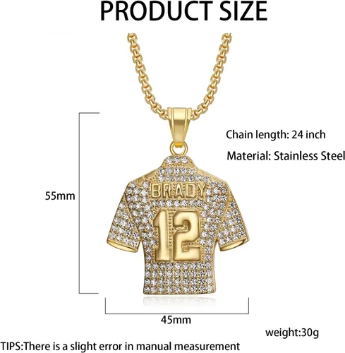 Miniatura 2 de LOK68 Collar con colgante de jersey de fútbol americano helado para hombres y niños, número 7número 10número 12número 23 cuello de jersey, hiphop
