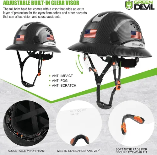 Miniatura 3 de GREEN DEVIL Casco de seguridad de construcción ventilado de ala completa, casco de seguridad aprobado por la OSHA Cascos De Construccion ABS