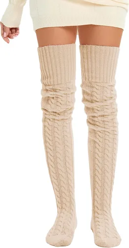 Miniatura 7 de SherryDC Calcetines hasta el muslo de punto trenzado para mujer, calentadores de piernas, extra largos por encima de la rodilla, medias altas