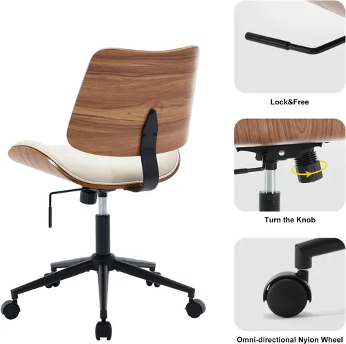 Miniatura 4 de BV Silla de escritorio sin brazos con ruedas, silla giratoria de 360 grados para oficina en casa, sin brazos, silla de trabajo de altura ajustable