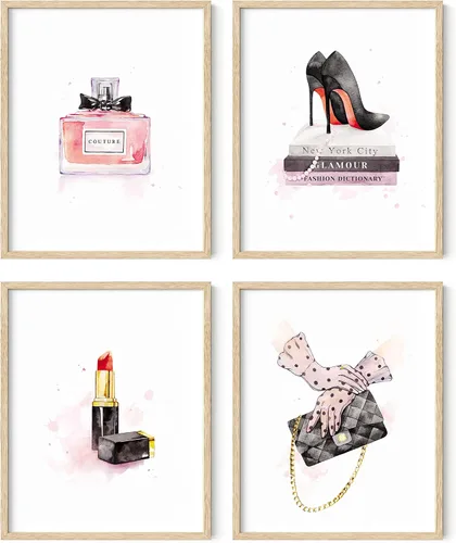Miniatura 18 de HAUS AND HUES Decoración de pared de maquillaje para habitación de glamour, juego de 4 cuadros de moda para pared, arte de pared con lápiz labial
