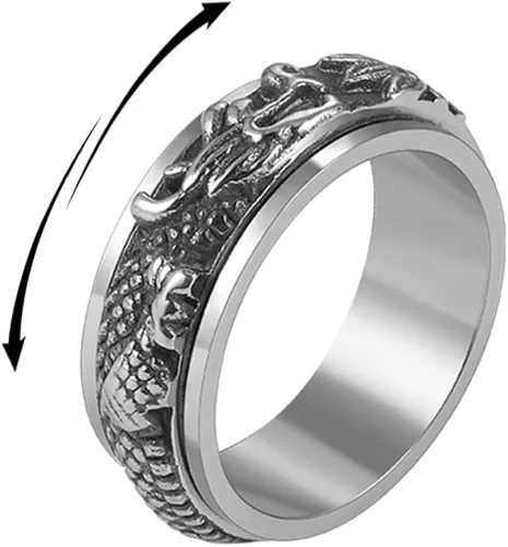 Anillos giratorios de dragón de acero inoxidable punk Cool Animal Ansiedad Alivio del estrés Girar libremente, anillo de promesa para hombres,