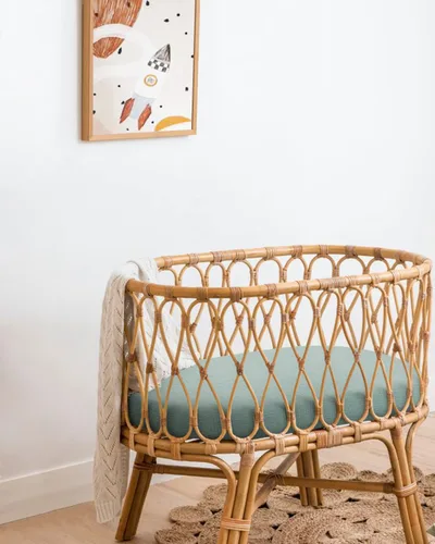 Miniatura 6 de Blissful Diary Sábanas de moisés de muselina para bebés niñas y niños, algodón suave bohemio ajustadas para colchón oval, reloj de arena, Verde