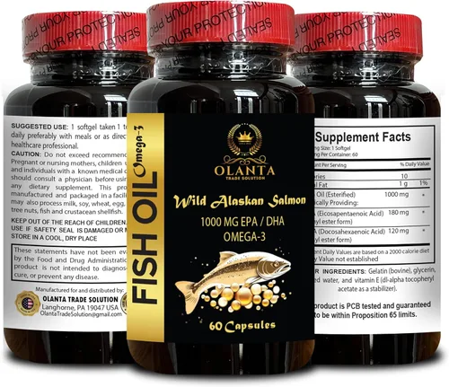 Miniatura 2 de Aceite de pescado de salmón silvestre de Alaska – 1000 mg Omega-3 cápsulas blandas, sin eructos de pescado, de origen sostenible, EPA DHA, apoya