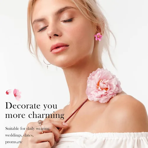 Miniatura 5 de 7 pares de aretes de flores estilo playa boho para mujer, aretes con forma de margarita con brote dorado