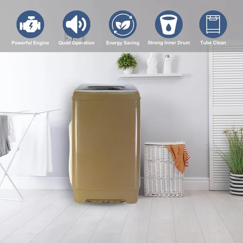 Miniatura 5 de Lavadora automática de 15.6 libras con 10 programas, pantalla LED, 8 niveles de agua, lavadora compacta de alta eficiencia para apartamento, RV