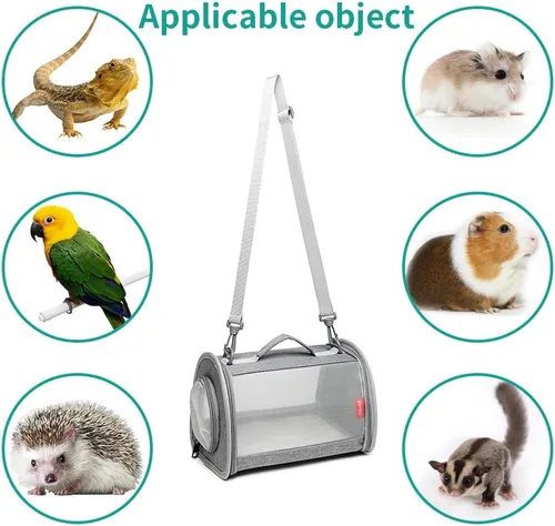 Miniatura 2 de Bolsa transportadora de conejillos de indias de viaje para animales pequeños, lagarto, pájaro, conejo, jaula para ardillas, bolsa transpirable, Gris