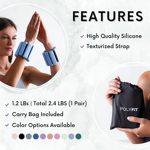 Miniatura 4 de Polyfit - Par de pesas para muñeca y tobillo - Pesas ajustables para tobillo para mujeres y hombres - Pulsera portátil para ejercicio, yoga, Gris