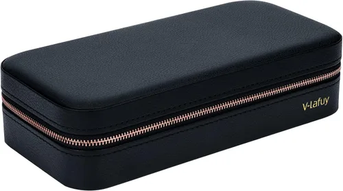 Miniatura 8 de Organizador de joyas de viaje, joyero portátil para mujer, organizador de viaje para anillos, aretes, collares, pulseras, relojes, negro, C