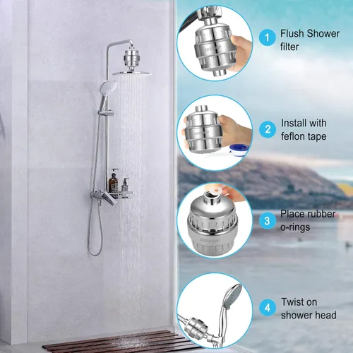 Miniatura 7 de Filtro de ducha para agua dura, cartucho de filtro de cabezal de ducha reemplazable integrado de 15 etapas, universal que transforma el eccema