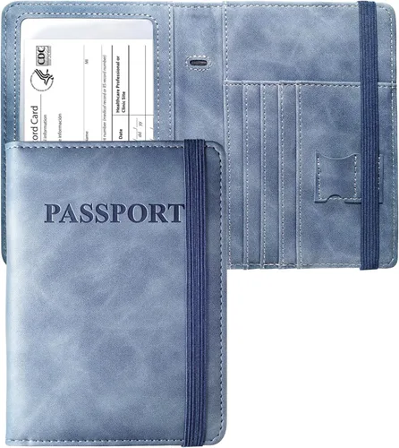 Mymazn Portatarjetas de pasaporte y vacunación Combo de portatarjetas para pasaporte y cartera de viaje con tarjetero de vacunación, funda para