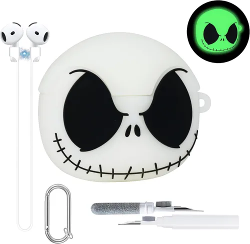 Bonita funda de calavera para AirPods Pro de 2ª/1ª generación con correa magnética, kit de bolígrafo limpiador, diseño de animales divertidos de