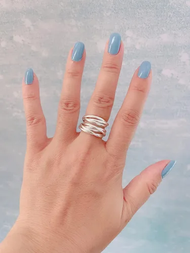 Miniatura 5 de MINDDHA Anillos de plata de ley, anillos de plata entrelazados, anillo de triple fila, anillo de cinco filas, Navidad, San Valentín, cumpleaños, día