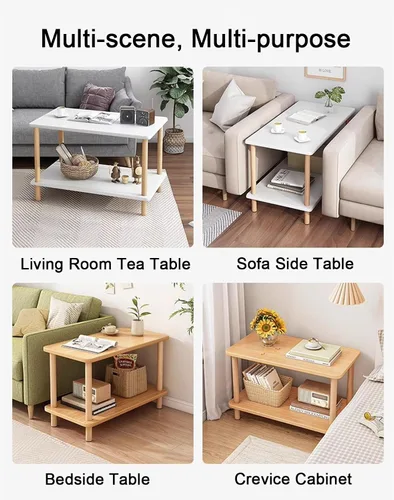 Miniatura 5 de Mesa auxiliar rectangular de varios tamaños con dos capas, espacio de almacenamiento para sala de estar, dormitorio, fácil montaje