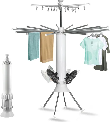 Tendedero plegable de 4 patas con ruedas, portátil, de gran capacidad, ahorro de espacio, plegable, para uso doméstico en interiores y exteriores,