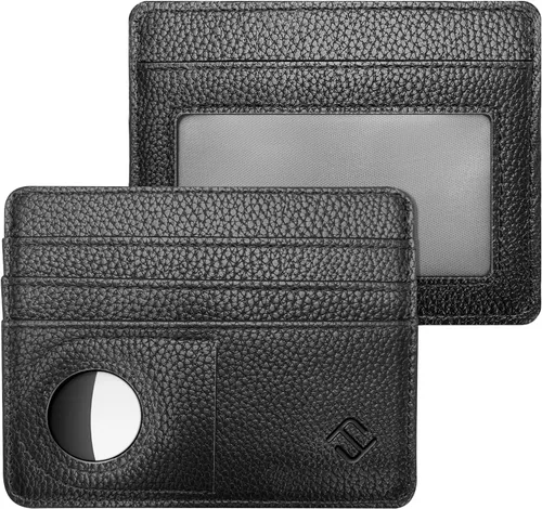 Fintie Cartera delgada minimalista con bolsillo frontal con soporte integrado para AirTag, bloqueo RFID, tarjetero y tarjetero con ventana de